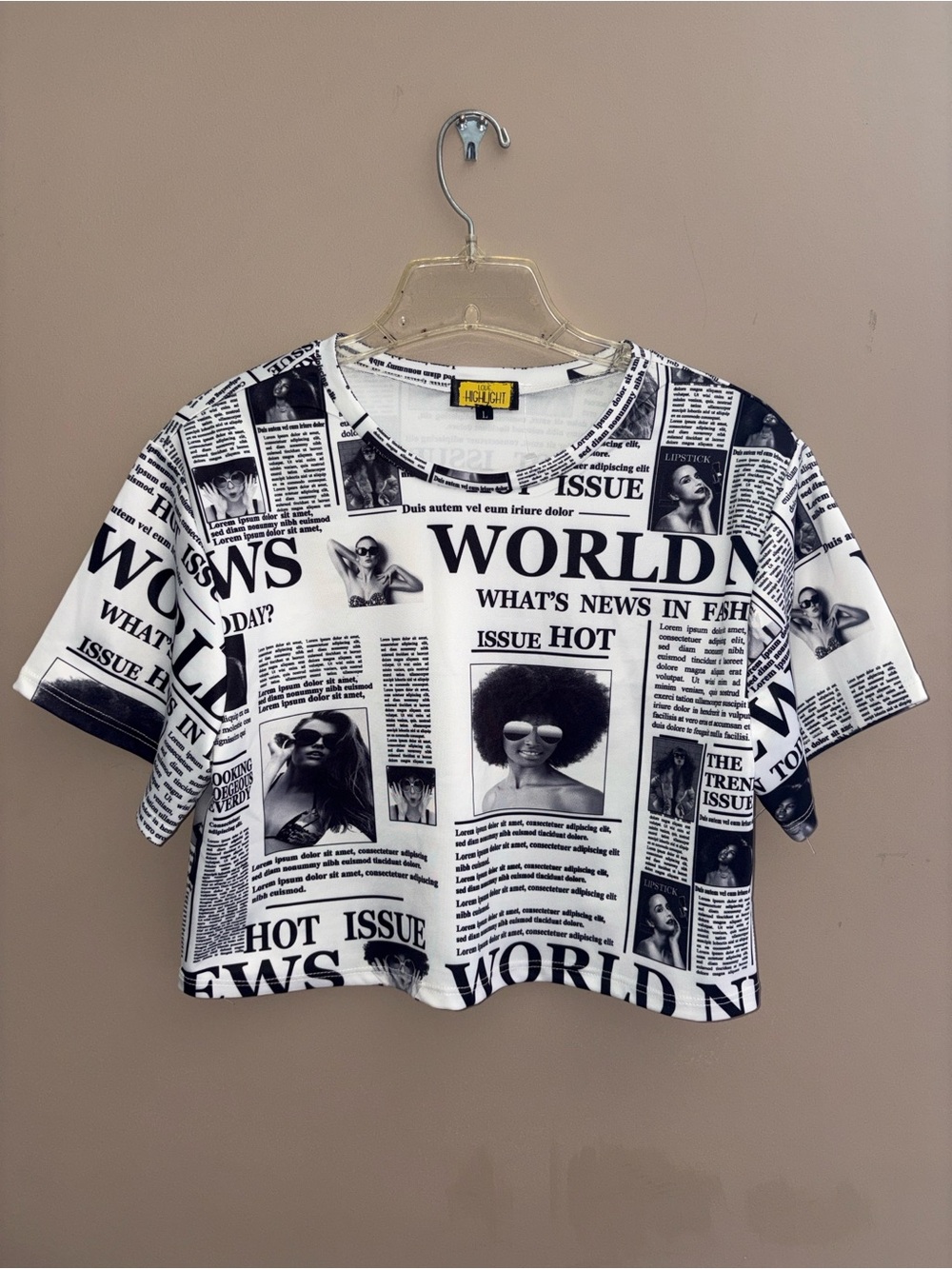 Newspaper Print Crop Tee - White/Black